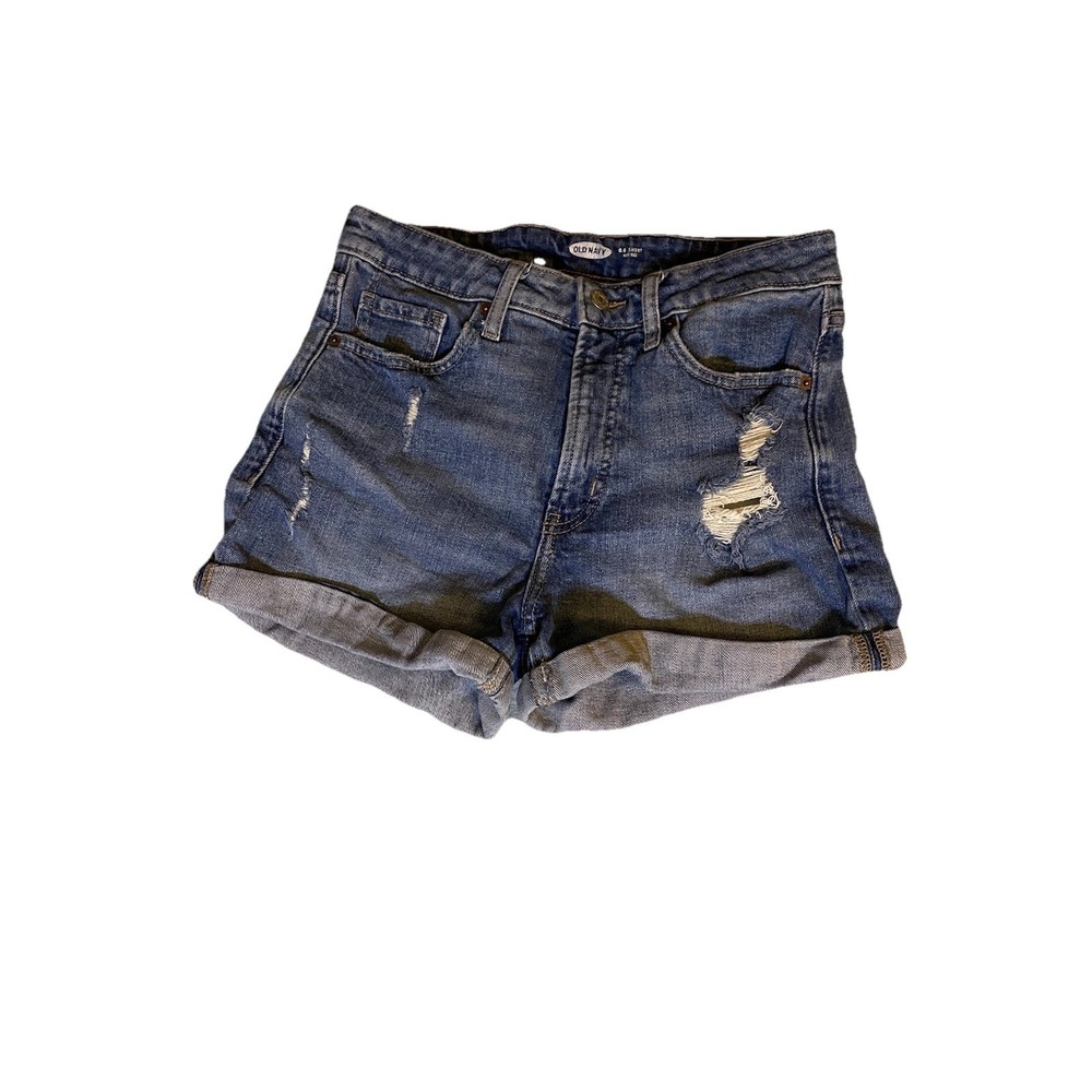 Old Navy OG High Rise Distressed Denim Shorts Size 8 Medium Wash Cuffed Summer